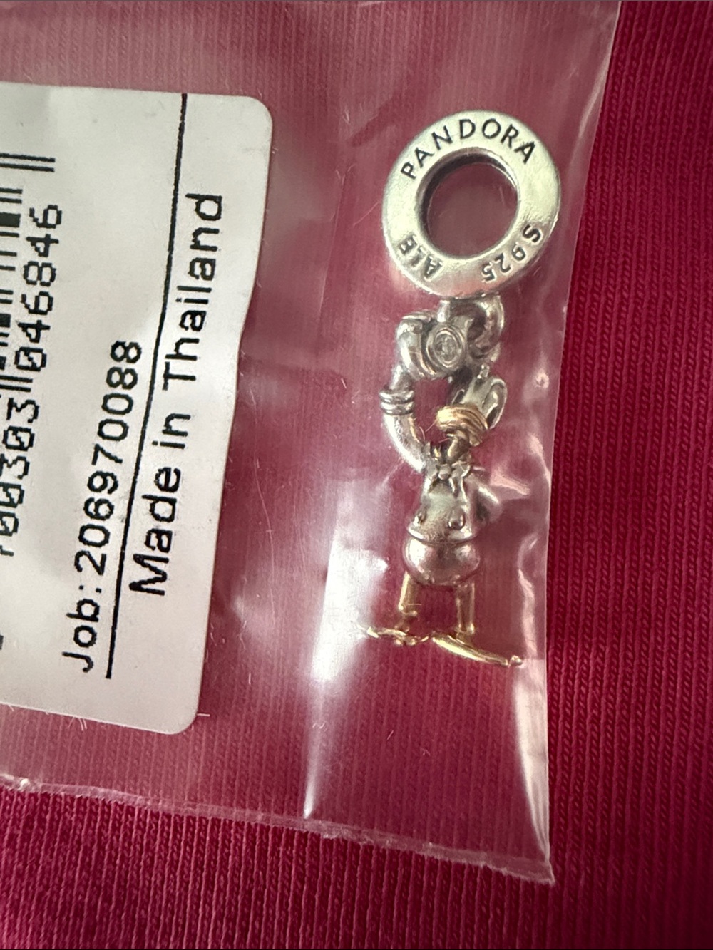 Pandora Two-Tone Silver and Gold Donald Duck Dangle Charm Disney 100